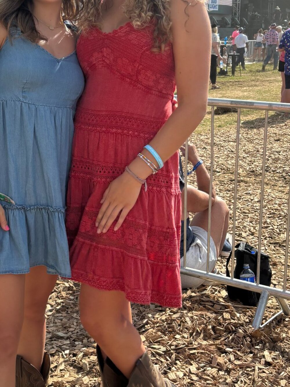 Scully Red Crochet Tiered Mini Dress